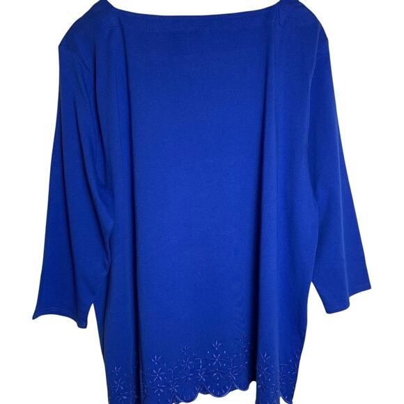 Chico's Top NWT Women's Size 4 (2x) Eyelet Square Neck Scallop Hem Admiral Peony - Picture 2 of 6